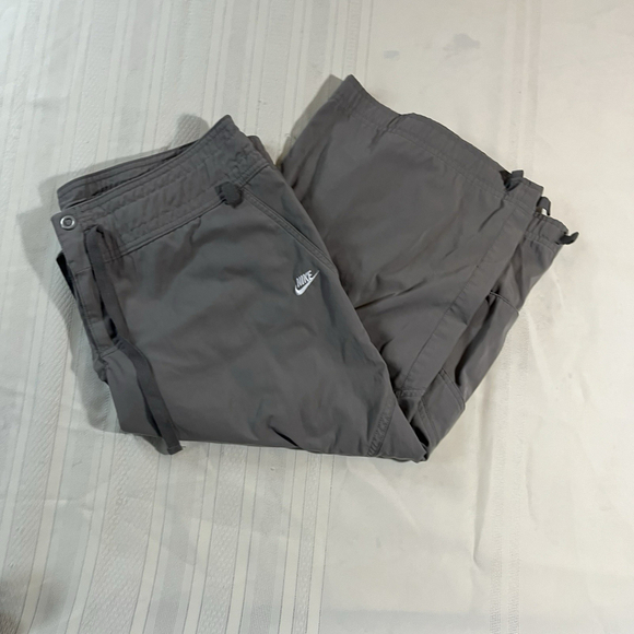 Y2K Nike 90s Grey Women Large Parachute Capri Cargo Track Baggy Wide Leg Pants - Picture 6 of 11
